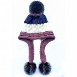 Skullies & Beanies Women Fleece Lined Winter Beanie Hat Ski Cap Ear Flaps Peruvian Dual Layered Pompoms - B05-lut010-zise - C...