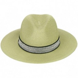 Fedoras Rhinestone Band Adjustable Bling Bling Paper Straw Fedora Hat - Natural - CA18EC24QZ4 $13.41