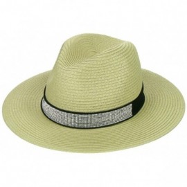 Fedoras Rhinestone Band Adjustable Bling Bling Paper Straw Fedora Hat - Natural - CA18EC24QZ4 $13.41