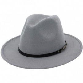 Bucket Hats Wide Brim Vintage Jazz Hat Women Men Belt Buckle Fedora Hat Autumn Winter Casual Elegant Straw Dress Hat - Gray a...