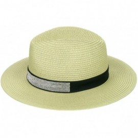 Fedoras Rhinestone Band Adjustable Bling Bling Paper Straw Fedora Hat - Natural - CA18EC24QZ4 $13.41