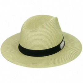 Fedoras Rhinestone Band Adjustable Bling Bling Paper Straw Fedora Hat - Natural - CA18EC24QZ4 $13.41