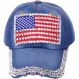 Baseball Caps USA Bling Baseball Cap Sparkle American Flag Hat for Men Women Hip Hop Caps - Blue 3 - C818UGUEA9W $11.26