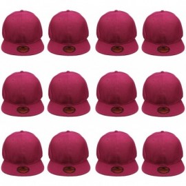 Baseball Caps Plain Blank Flat Brim Adjustable Snapback Baseball Caps Wholesale LOT 12 Pack - Wine - CS189SWA24L $25.49