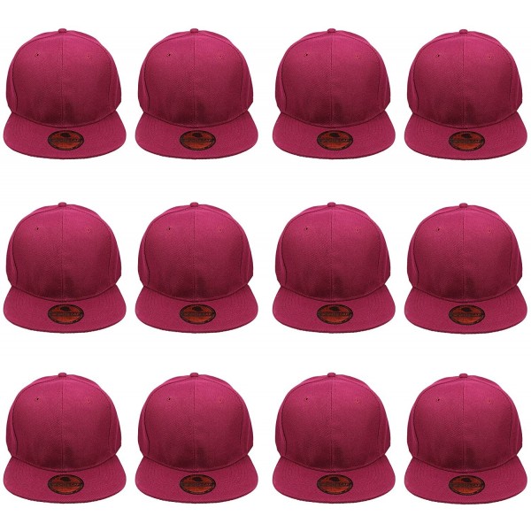 Baseball Caps Plain Blank Flat Brim Adjustable Snapback Baseball Caps Wholesale LOT 12 Pack - Wine - CS189SWA24L $25.49