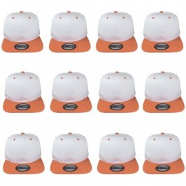 Baseball Caps Plain Blank Flat Brim Adjustable Snapback Baseball Caps Wholesale LOT 12 Pack - White/Orange - CN18DWLZ02Q $27.71