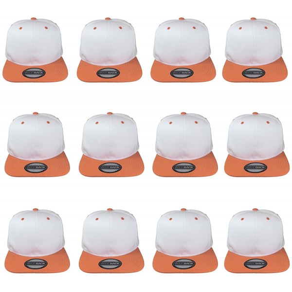Baseball Caps Plain Blank Flat Brim Adjustable Snapback Baseball Caps Wholesale LOT 12 Pack - White/Orange - CN18DWLZ02Q $27.71