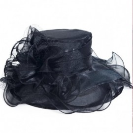 Sun Hats Women Church Derby Hat Wide Brim Wedding Dress Hat Tea Party HAT S019 - Black - CX12O6QRPPU $27.42