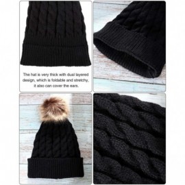 Skullies & Beanies Women's Winter Knitted Beanie Hat with Faux Fur Pom Slouchy Hat and Full Finger Knitted Gloves - Black Hat...