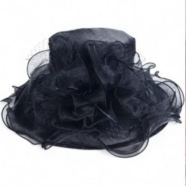 Sun Hats Women Church Derby Hat Wide Brim Wedding Dress Hat Tea Party HAT S019 - Black - CX12O6QRPPU $27.42