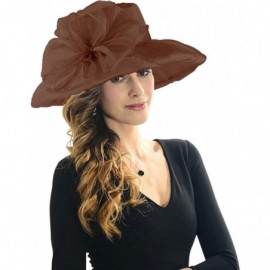 Sun Hats Womens Organza Kentucky Derby Church Party Wide Brim Fascinator Bridal Cap Sun Hat - Brown - CA18HU6SWXG $10.03