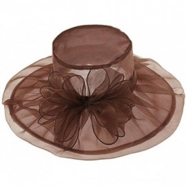 Sun Hats Womens Organza Kentucky Derby Church Party Wide Brim Fascinator Bridal Cap Sun Hat - Brown - CA18HU6SWXG $10.03