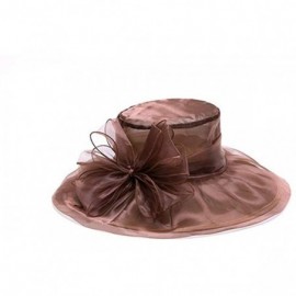 Sun Hats Womens Organza Kentucky Derby Church Party Wide Brim Fascinator Bridal Cap Sun Hat - Brown - CA18HU6SWXG $10.03