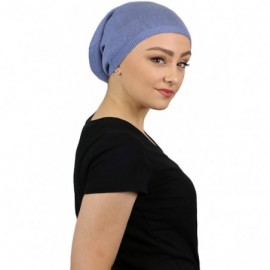 Skullies & Beanies Womens Hat Slouchy Beanie Chemo Headwear Ladies Knit Snood Cancer Cap Head Coverings Covi - Chambray - CO1...