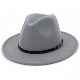Bucket Hats Wide Brim Vintage Jazz Hat Women Men Belt Buckle Fedora Hat Autumn Winter Casual Elegant Straw Dress Hat - Gray a...