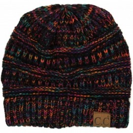 Skullies & Beanies Quad Color Warm Chunky Thick Stretchy Knit Slouchy Beanie Skull Cap Hat - Black Multi - C11860XI88E $12.09