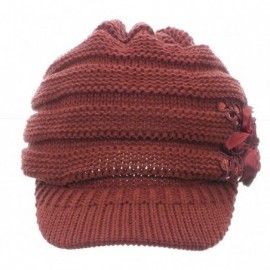 Skullies & Beanies Women's Knit Newsboy Hat with Satin Flower - Burgundy - C311QWRJ0WL $13.79