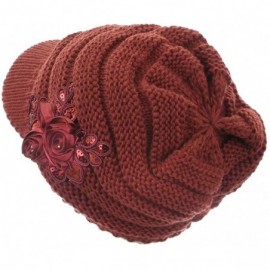 Skullies & Beanies Women's Knit Newsboy Hat with Satin Flower - Burgundy - C311QWRJ0WL $13.79