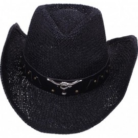 Cowboy Hats Unisex Cowboy Hat Western Structured Curved Brim Cowboy Hat - Black - C418D40RWNE $25.16