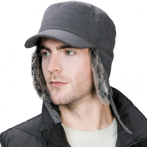 Baseball Caps Mens Womens Winter Wool Baseball Cap with Ear Flaps Faux Fur Earflap Trapper Hunting Hat for Cold Weather - CJ1...