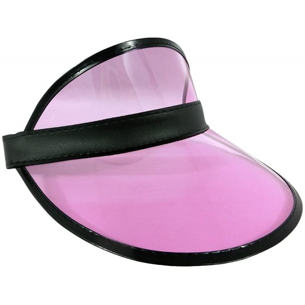 Visors Tennis Beach Colored Plastic Clear Sun Bingo Vegas Dealer Golf Casino Visor Hat - Pink/Black - CI18GDSXC22 $9.98