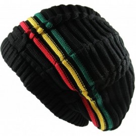 Skullies & Beanies 100% Cotton Classic Rasta Slouchy Ribbed Beanie Hats - Black/Rasta - C0184ITNT9T $22.26