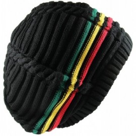 Skullies & Beanies 100% Cotton Classic Rasta Slouchy Ribbed Beanie Hats - Black/Rasta - C0184ITNT9T $34.78