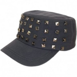 Newsboy Caps Adjustable Cotton Military Style Studded Front Army Cap Cadet Hat - Diff Colors Avail - Charcoal - CL11KUTXPFF $...