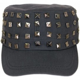 Newsboy Caps Adjustable Cotton Military Style Studded Front Army Cap Cadet Hat - Diff Colors Avail - Charcoal - CL11KUTXPFF $...