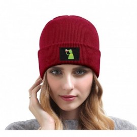 Skullies & Beanies Mens Womens Warm Solid Color Daily Knit Cap Funny-Green-Frog-Sipping-Tea Headwear - Red - CE18NHWAODY $20.30