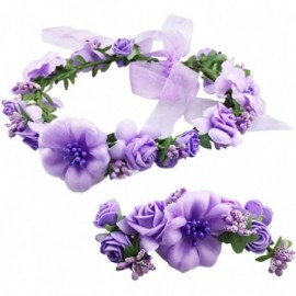 Headbands Rose Flower Crown Wreath Wedding Headband Wrist Band Set - Purple - C517YZEUIQL $9.75