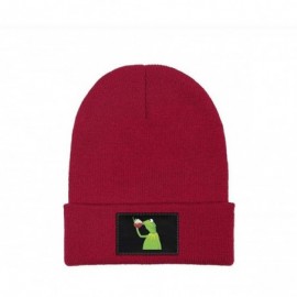 Skullies & Beanies Mens Womens Warm Solid Color Daily Knit Cap Funny-Green-Frog-Sipping-Tea Headwear - Red - CE18NHWAODY $20.30