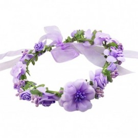 Headbands Rose Flower Crown Wreath Wedding Headband Wrist Band Set - Purple - C517YZEUIQL $9.75