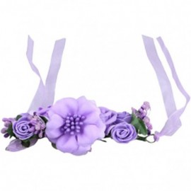 Headbands Rose Flower Crown Wreath Wedding Headband Wrist Band Set - Purple - C517YZEUIQL $9.75