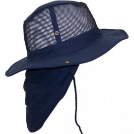 Sun Hats Summer Wide Brim Mesh Safari/Outback W/Neck Flap & Snap Up Sides - Navy - CB11YD0D5PH $15.52