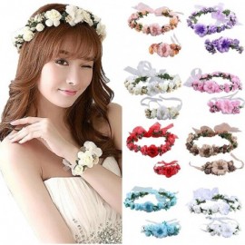 Headbands Rose Flower Crown Wreath Wedding Headband Wrist Band Set - Purple - C517YZEUIQL $9.75