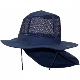 Sun Hats Summer Wide Brim Mesh Safari/Outback W/Neck Flap & Snap Up Sides - Navy - CB11YD0D5PH $15.52