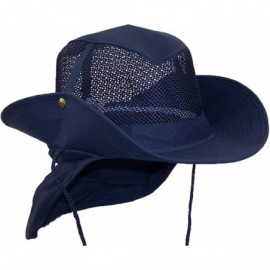 Sun Hats Summer Wide Brim Mesh Safari/Outback W/Neck Flap & Snap Up Sides - Navy - CB11YD0D5PH $15.52