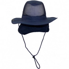 Sun Hats Summer Wide Brim Mesh Safari/Outback W/Neck Flap & Snap Up Sides - Navy - CB11YD0D5PH $15.52