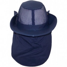 Sun Hats Summer Wide Brim Mesh Safari/Outback W/Neck Flap & Snap Up Sides - Navy - CB11YD0D5PH $15.52