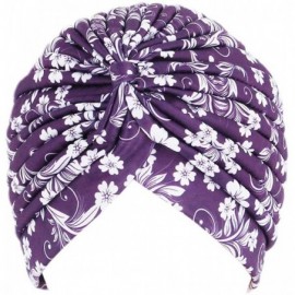 Skullies & Beanies Women Pleated Twist Turban African Printing India Chemo Cap Hairwrap Headwear - Purple - CE18WWKYLQG $11.03