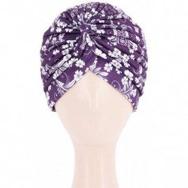 Skullies & Beanies Women Pleated Twist Turban African Printing India Chemo Cap Hairwrap Headwear - Purple - CE18WWKYLQG $11.03