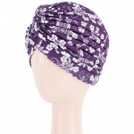 Skullies & Beanies Women Pleated Twist Turban African Printing India Chemo Cap Hairwrap Headwear - Purple - CE18WWKYLQG $11.03