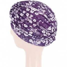Skullies & Beanies Women Pleated Twist Turban African Printing India Chemo Cap Hairwrap Headwear - Purple - CE18WWKYLQG $11.03