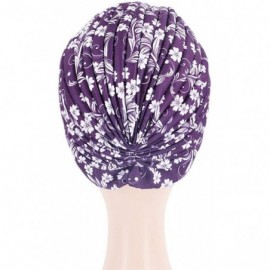 Skullies & Beanies Women Pleated Twist Turban African Printing India Chemo Cap Hairwrap Headwear - Purple - CE18WWKYLQG $11.03