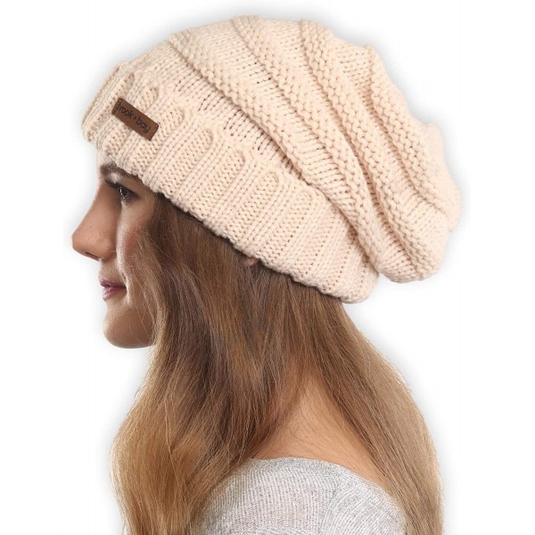 Skullies & Beanies Slouchy Cable Knit Beanie for Women - Warm & Cute Winter Knitted Caps for Cold Weather - Beige - C71854KI3...