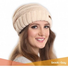 Skullies & Beanies Slouchy Cable Knit Beanie for Women - Warm & Cute Winter Knitted Caps for Cold Weather - Beige - C71854KI3...