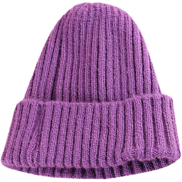 Skullies & Beanies 2018 Winter Women Crochet Hat Wool Knit Beanie Warm Caps - Y-purple - CE18LSDEAE7 $13.67