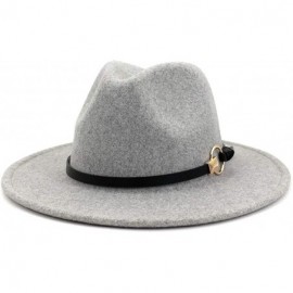 Fedoras Women Belt Buckle Wool Wide Brim Fedora Hat - Circular Belt Light Grey - C11938O8WUR $13.96