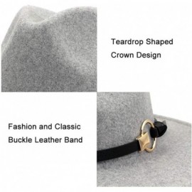 Fedoras Women Belt Buckle Wool Wide Brim Fedora Hat - Circular Belt Light Grey - C11938O8WUR $13.96